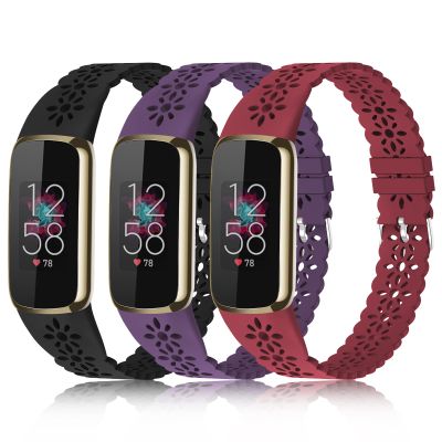 3 Pack Slim Sport Bands Compatible with Fitbit Luxe Band for Women, Soft Silicone Lace Thin Hollow-Out Replacement Wristbands Breathable Bands for Fitbit Luxe Fitness Smart Watch