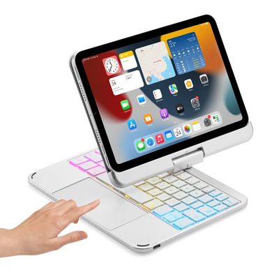 SOUYOYIHI Magnetic 360 Rotating iPad mini A17 Pro 2024/ iPad mini 6 Keyboard Case Touchpad 7 Colors Backlit Keyboard Rotatable Slim Folio Keyboard Cover (Silver)