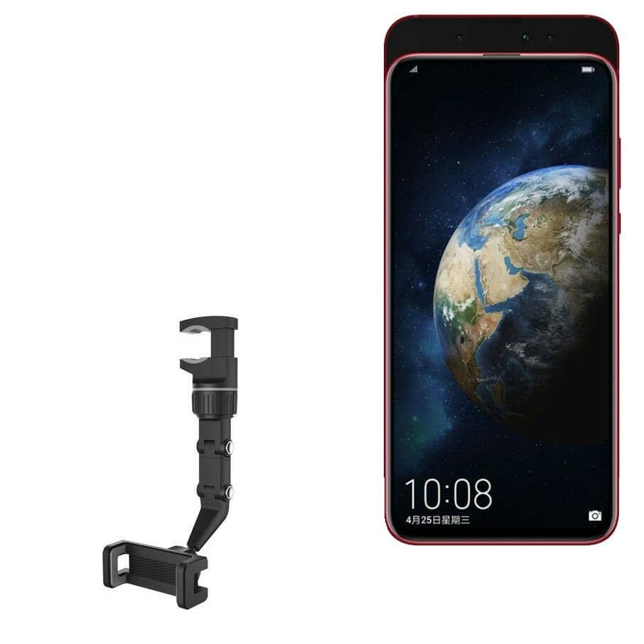 BoxWave Car Mount Compatible with Honor Magic 2 3D - Rearview Mirror Car Mount, Rear View Mirror Adjustable GPS Car Mount - Jet Black