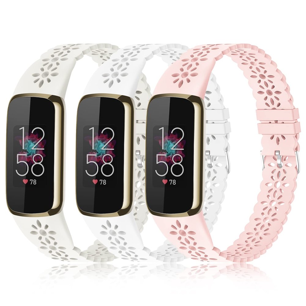 3 Pack Slim Sport Bands Compatible with Fitbit Luxe Band for Women, Soft Silicone Lace Thin Hollow-Out Replacement Wristbands Breathable Bands for Fitbit Luxe Fitness Smart Watch