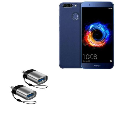 BoxWave Cable Compatible with Honor 8 Pro - USB-C to A PortChanger (2-Pack), USB Type-C OTG USB Portable Keychain - Slate Black