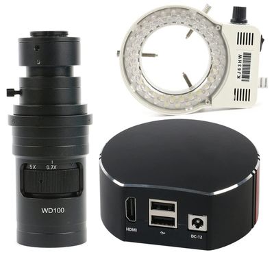 Microscope Kit 1080P 5.0MP Video Microscope Camera U Disk Storage C Mount Microscope Lens Adapters (Color : 100x Lens with Light B)
