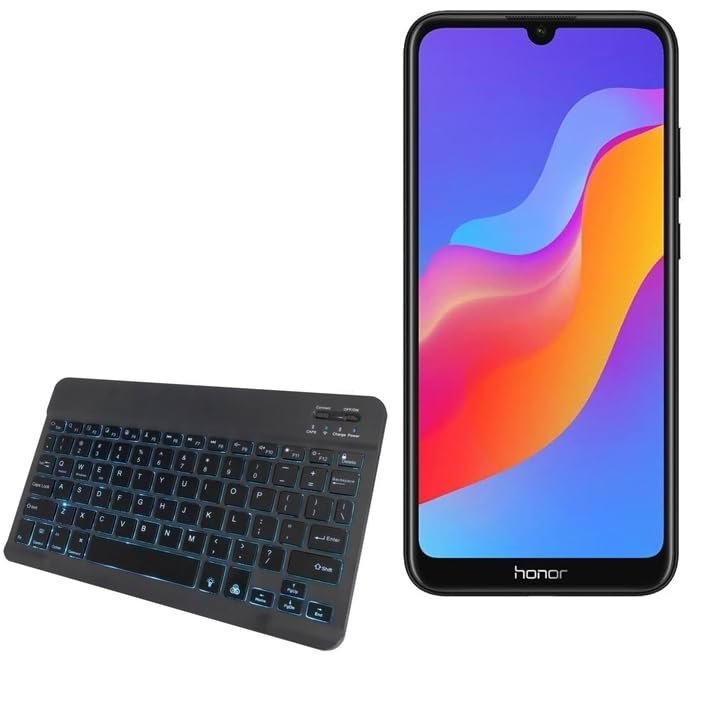 BoxWave Keyboard Compatible with Honor Play 8A - SlimKeys Bluetooth Keyboard - with Backlight, Portable Slim LED 7 Colors - Jet Black