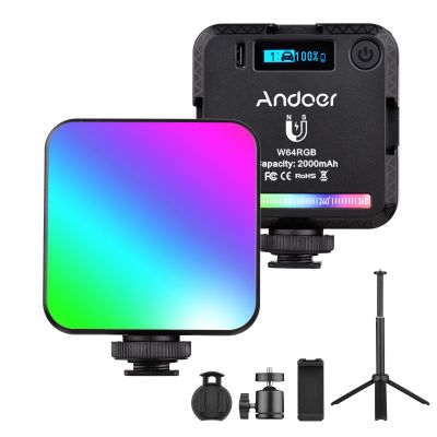 Andor Pocket RGB LED Video Light Kit CRI95 500K-9000K Dimmable 20 Magnetic Backup with Desktop Tripod Flexible Ball Head Phone Holder Computer Clip for Vlog Selfie