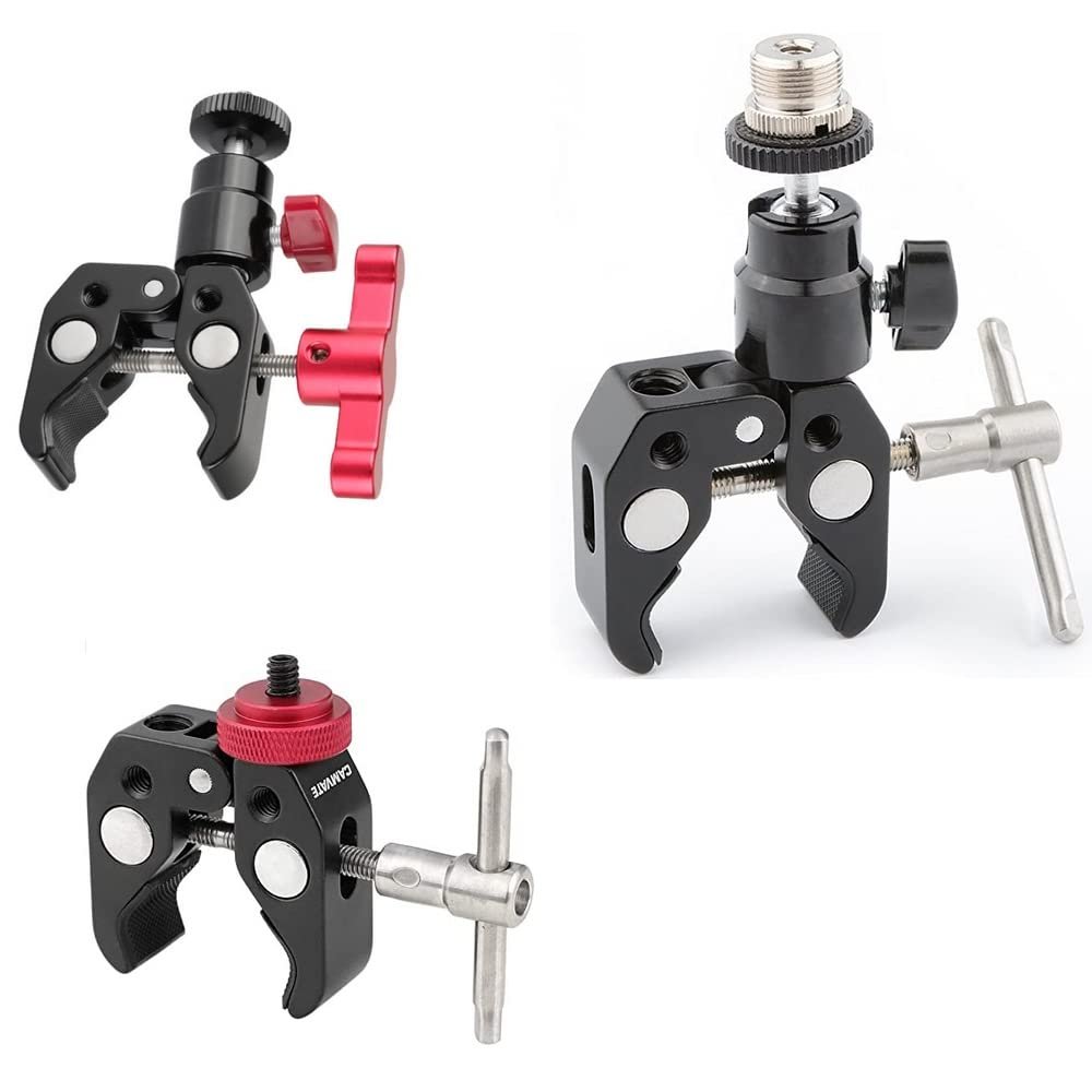 CAMVATE Super Clamp Articulated Mini Ball Head Mount + Crab Clamp Articulated 1/4 Mini Ball Head + Super Clamp with 1/4"-20 to 1/4"-20 Screw