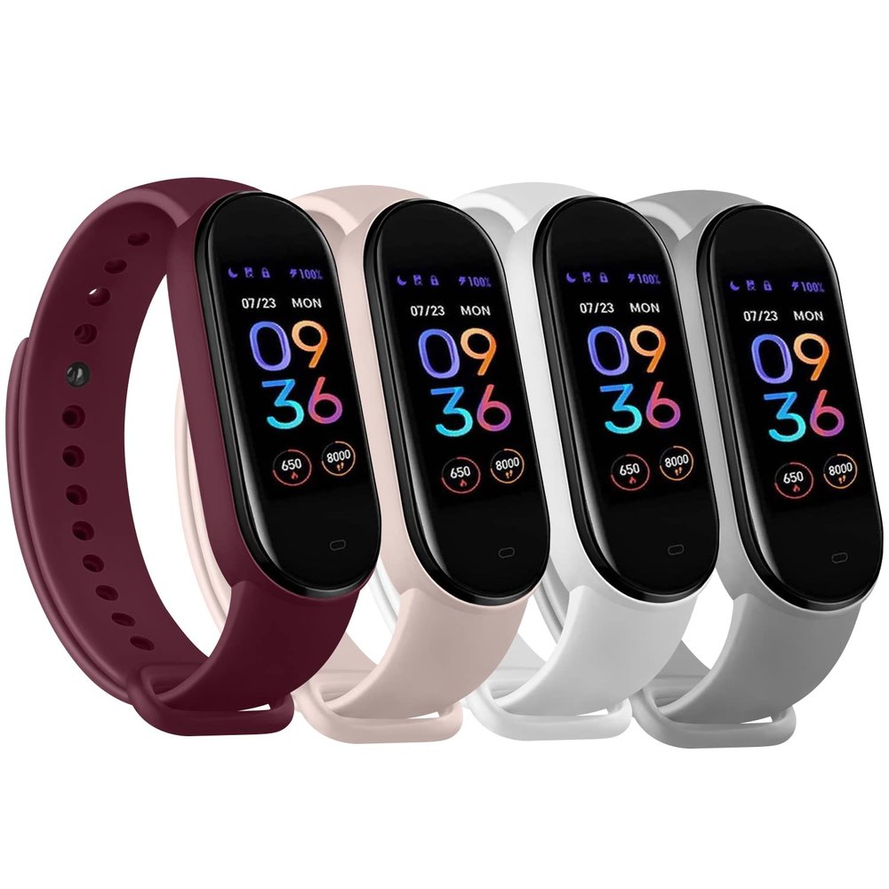 Wanme 4 PACK Bands for Amazfit Band 5 Replacement Strap, Soft Silicone Sport Strap Wristband Compatible with Amazfit Band 5 Watchband Accessories (Black+Gray+Pink+White)