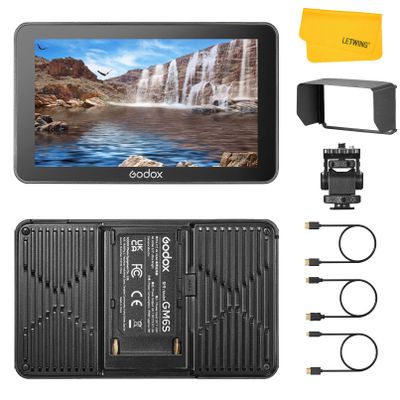 Godox GM6S Camera Monitor 5.5" Video Monitor 4K HDMI Ultra Bright Monitor 1920x1080 IPS Touch Screen, Input & Output 3D LUT Type-C/Lithium Battery/DC Powered On Camera Monitor with Sunshade