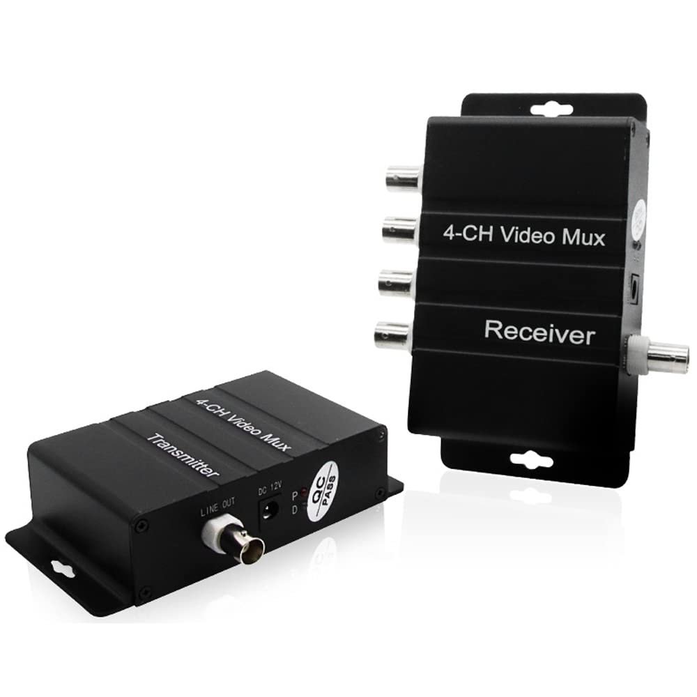 4 Port Video Over Coaxial Cable Multiplexer Converters, Analog Video Over a Coaxial Cable RG59 up to 400m for Analog Camera CCTV, One Pair