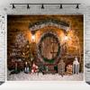 10x10ft Xmas Rustic Barn Vintage Wooden Background Christmas Trees Xmas Gifts Backgrounds for Photography view 1