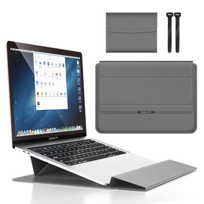 13 14 Inch Laptop Sleeve Case Waterproof Leather Case with Adjustable Stand Compatible with MacBook Air/Pro 13-13.3 inch / 2021 Mac MacBook 14inch / Dell XPS 13/ Surface Pro X Faux Leather,Grey