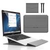 13 14 Inch Laptop Sleeve Case Waterproof Leather Case with Adjustable Stand Compatible with MacBook Air/Pro 13-13.3 inch / 2021 Mac MacBook 14inch / Dell XPS 13/ Surface Pro X Faux Leather,Grey view 1