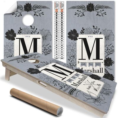 Cornhole Board Wraps & Decals Cornhole Wraps for Boards Set of 2 Corn Hole Decal, 25+ Designs Professional Cornhole Decal for Boards Covers Sticker Cornhole Vinyl Wraps (Personalized Family Initial)