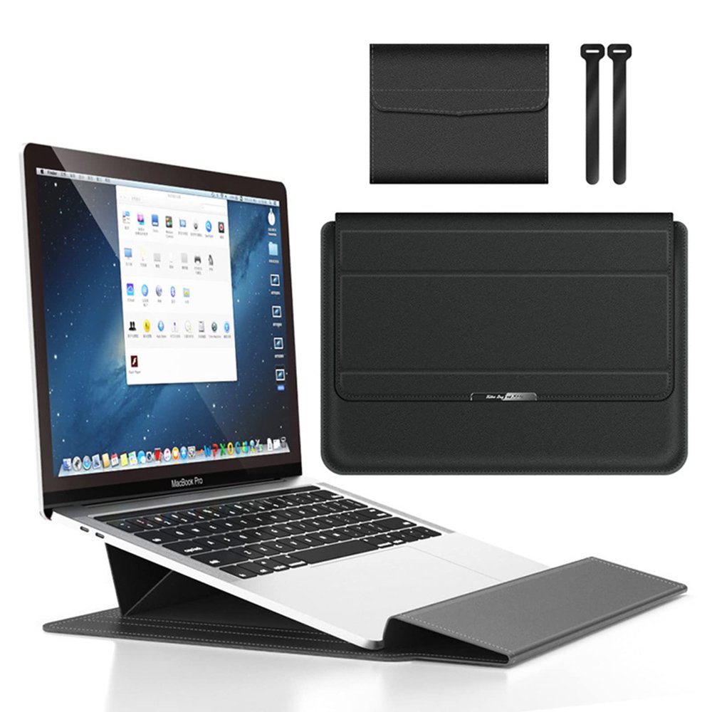 13 14 Inch Laptop Sleeve Case Waterproof Leather Case with Adjustable Stand Compatible with MacBook Air/Pro 13-13.3 inch / 2021 Mac MacBook 14inch / Dell XPS 13/ Surface Pro X Faux Leather,Black