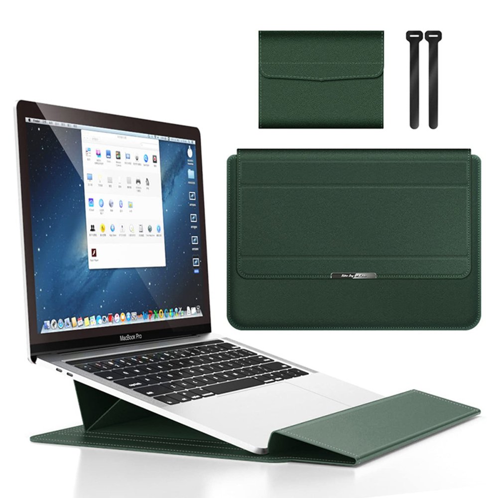 15 16 Inch Laptop Sleeve Case Adjustable Stand Compatible with MacBook Pro 16 A2485 2019-2022 Old Inch/Dell XPS 15 2012-2022 Surface Laptop15 Faux Leather Case with Accesory Bag,Blackish Green