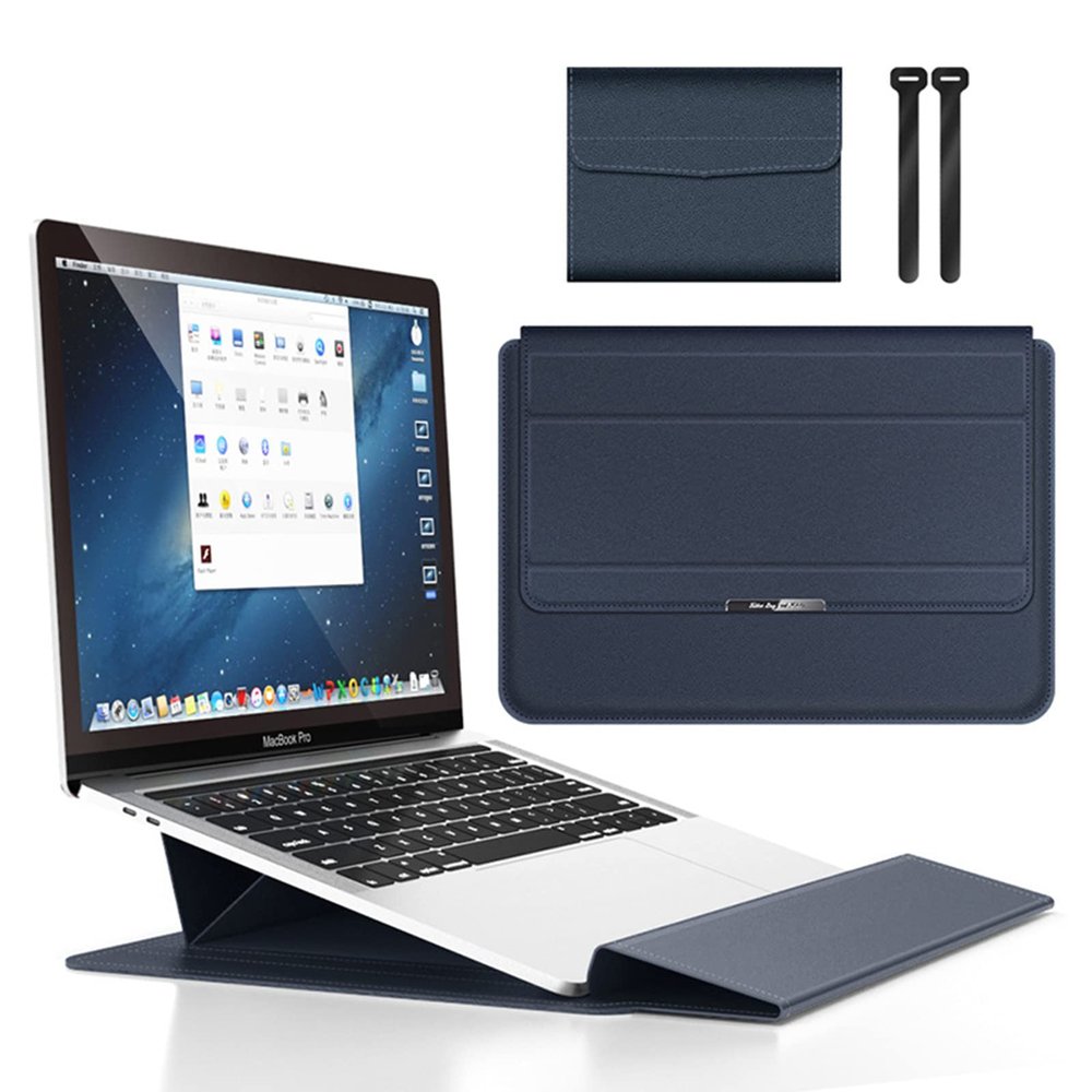 13 14 Inch Laptop Sleeve Case Waterproof Leather Case with Adjustable Stand Compatible with MacBook Air/Pro 13-13.3 inch / 2021 Mac MacBook 14inch / Dell XPS 13/ Surface Pro X Faux Leather,Dark Blue