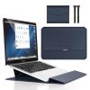 13 14 Inch Laptop Sleeve Case Waterproof Leather Case with Adjustable Stand Compatible with MacBook Air/Pro 13-13.3 inch / 2021 Mac MacBook 14inch / Dell XPS 13/ Surface Pro X Faux Leather,Dark Blue view 1
