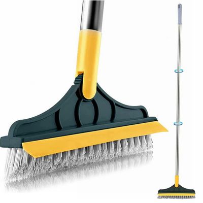 2 in 1 Cleaning Scrub Brush Grout Brush Scrapee 3 Poles 47.6'' Floor Scrub Brush with Long Handle V-Shape Stiff Bristle Brush Scrubber with Squeegee 120Rotate Shower Scruber for Bathroom Glass