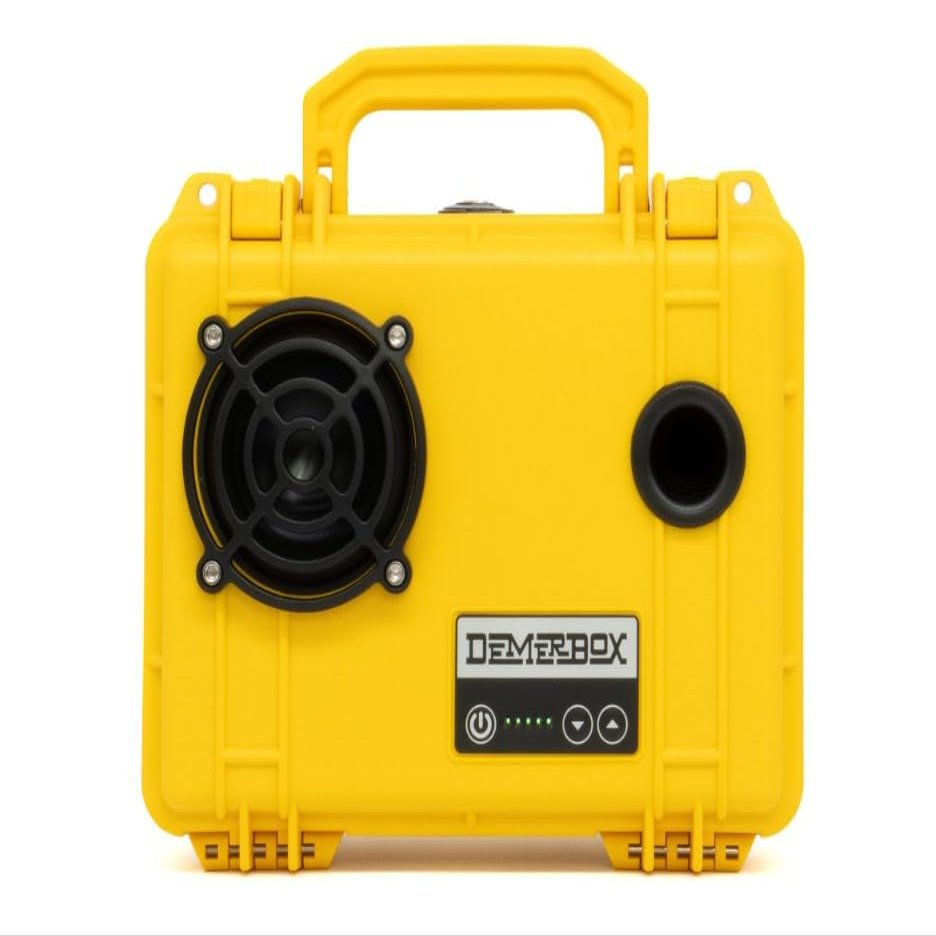 DemerBox: Waterproof, Portable, and Rugged Outdoor Bluetooth Speakers. Loud Sound + Deep Bass, 40+ hr Battery Life, Dry Box + USB Charging, Multi-Pairing Party Mode (Paniman Yellow, DB1)