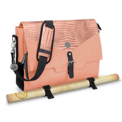 ENHANCE Collector's Edition RPG Player's Essentials DND Bag - Dragon Hide Exterior Messenger Bag Fits 2-4 Books, Binders, Dice & Accessories, with 17 inch Laptop Slot, Battlemap Straps (Dragon Pink)