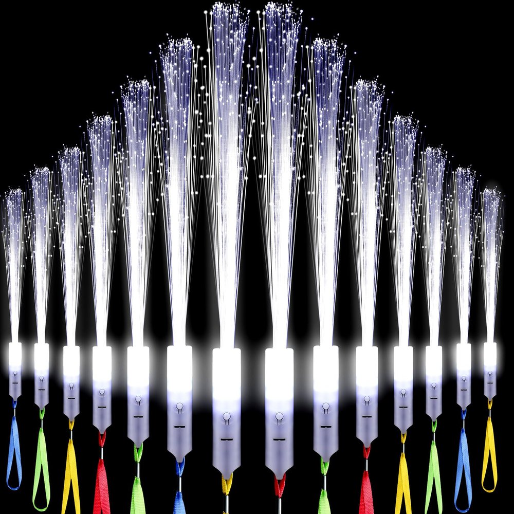 Jecery 144 Pieces White Fiber Optic Wands Bulk LED Wedding Sparklers Send off Light up Wand Sticks with 3 Modes Flashing for Bridal Shower Reception Birthday Glow in the Dark Party Favors Supplies