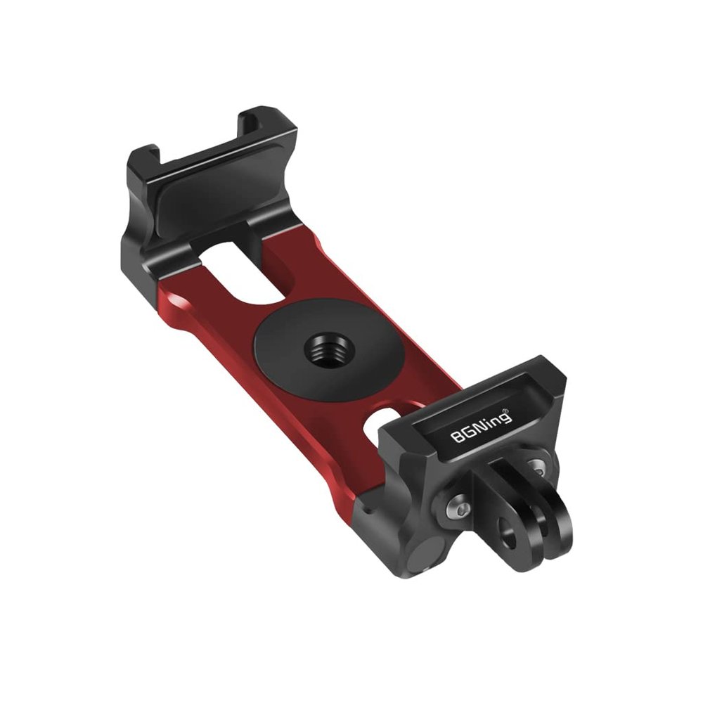 BGNing Smartphone Tripod Adapter, Phone Tripod Mount Adapter, Cell Phone Holder Mount Adapter with Hot Cold Shoe Extension for Mobile Phones with a Width of 62~87mm (red and Black with Card Slot)