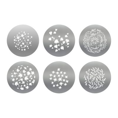 6Pcs Round GOBO Kit,66mm Metal Plate with Different Patterns Works with Spotlight Attachment and OT1 Pro II III Optical Snoot to Create Different Lighting Effects
