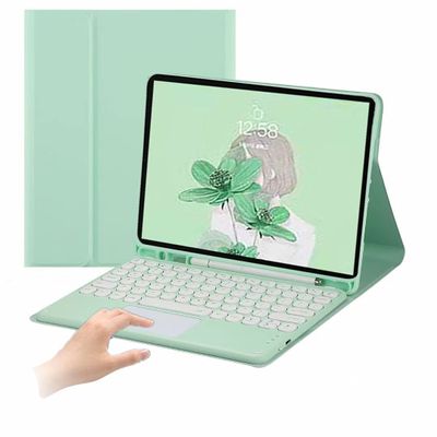AnMengXinLing Keyboard Case for iPad Mini 7/6 - Touchpad Detachable Keyboard with Pencil Holder - Slim Leather Folio Smart Cover for iPad Mini 7th/6th Generation 8.3 inch, Mint Green