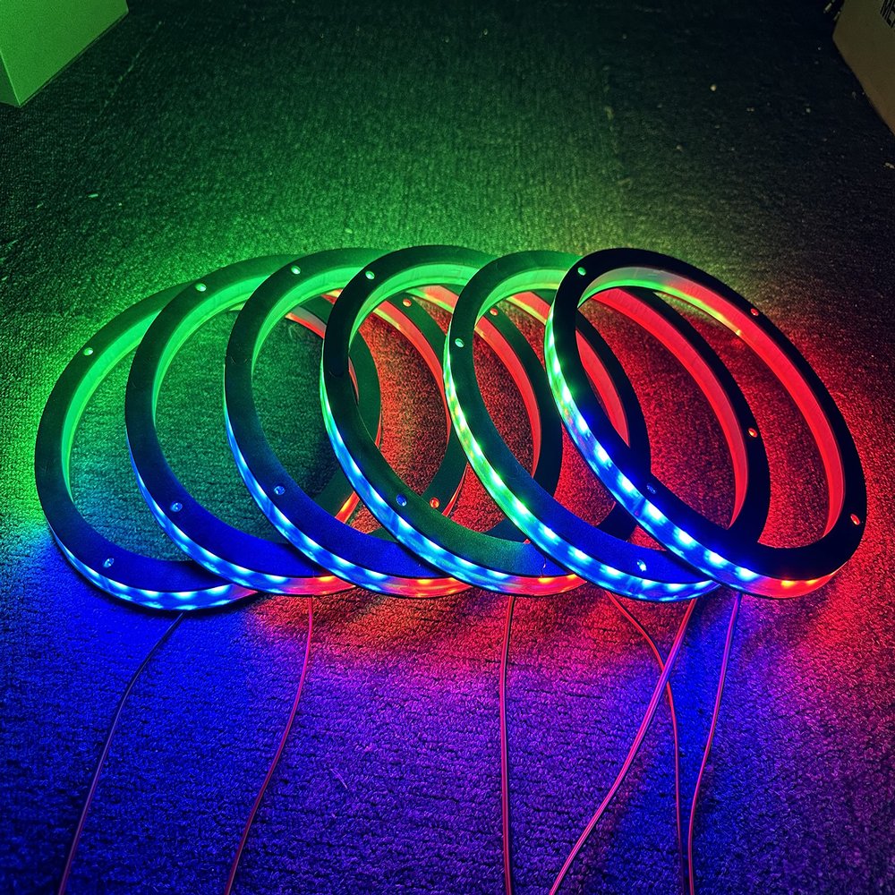 NA 6PCS 6.5" Car LED Speaker Ring Light Kit Dream Color Chasing Flow Series Spacer Ring Light Can Controlled by Remote and APP Simultaneously