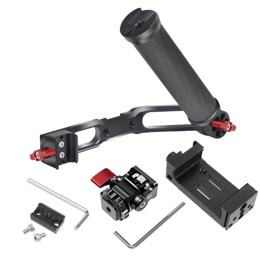 FEICHAO Handheld Gimbal Handle Grip Kit Foldable with 1/4 3/8 Thread Cold Shoe Mount Compatible with RS2 RSC2 RS3 Pro Stabilizer (Combo C)