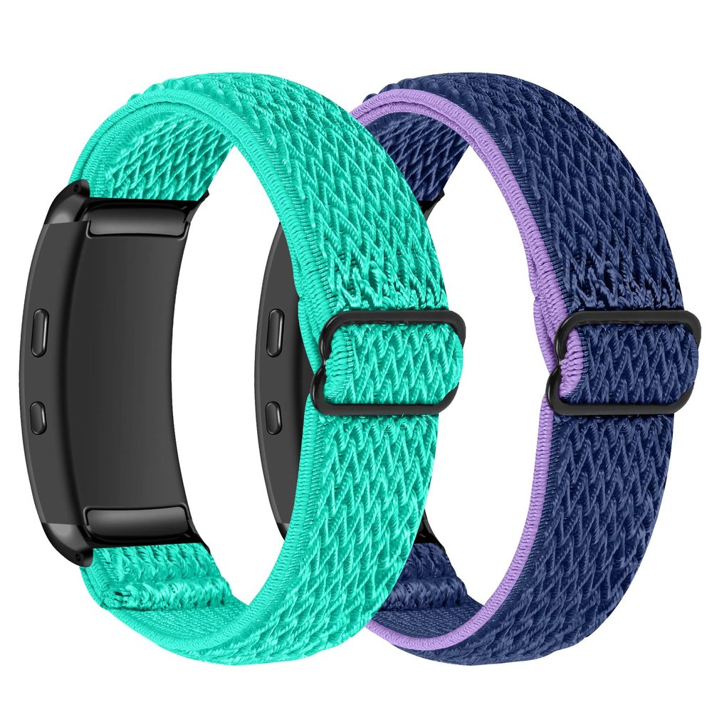 Fit for Samsung Gear Fit2 Pro Bands Women Men, Stretch Adjustable Elastic Nylon Bracelet Strap Replacement Watch Band Wristbands for Samsung Gear Fit 2 SM-R360/Gear Fit 2 Pro SM-R365 (Green Purple)