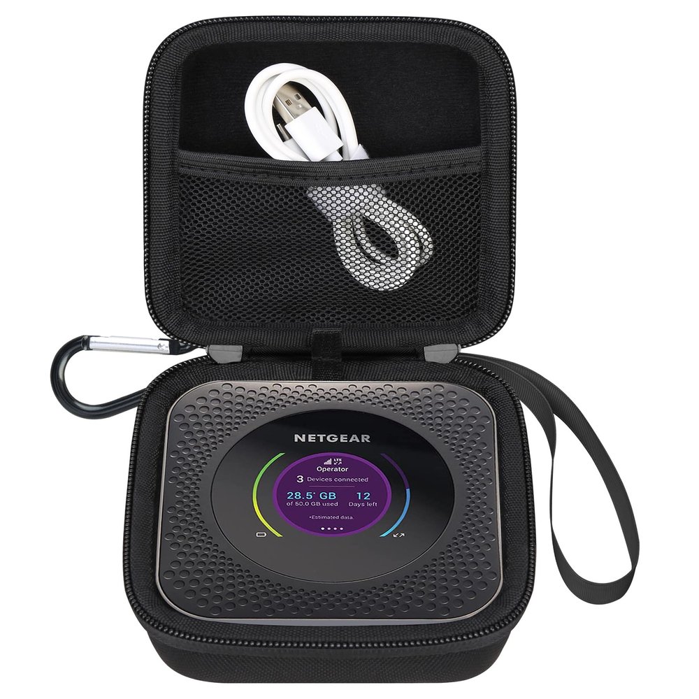 Elonbo Carrying Case for NETGEAR Nighthawk M1 MR1100 / M5 MR5200 / M6 / M6 Pro MR6500 5G Wireless WiFi Mobile Hotspot Router, Extra Interior Mesh Pocket Fits Cable, Black. (CASE ONLY)