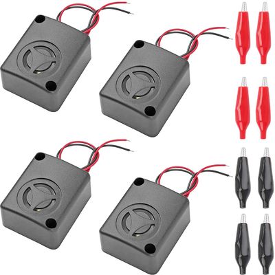 DKARDU 4 pcs Black Mini Piezo Alarm Siren 12V DC 110dB Insurance AntiTheft HighDecibel Square Shell Active Buzzer Alarm with Alligator Clip for Car Safes