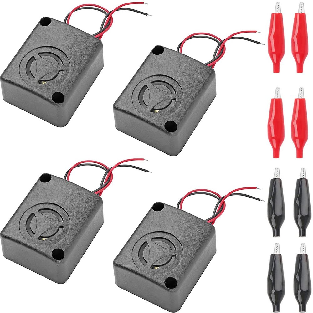 DKARDU 4 pcs Black Mini Piezo Alarm Siren 12V DC 110dB Insurance AntiTheft HighDecibel Square Shell Active Buzzer Alarm with Alligator Clip for Car Safes