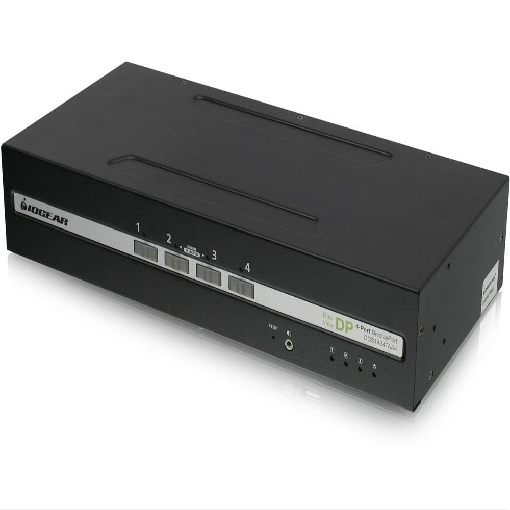 IOGEAR 4-Port Dual View DisplayPort Secure KVM Switch w/Audio - 4 Computer(s) - 1 Local User(s) - 3840 x 2160 - 50 Hz, 60 Hz - 6 x USB - 10 x DisplayPort