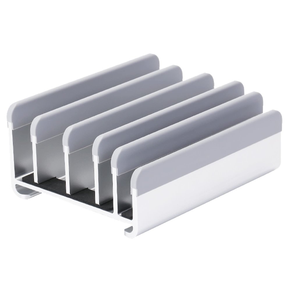 Elestoria 5- Slot Vertical Laptop Stand - Aluminum Laptop Stand Vertical for Desk - Adjustable Width (12-38mm) Fits MacBook Pro/Air, Surface & Gaming Laptops upto 17.3"-Heavy Duty Laptop Holder-Silver
