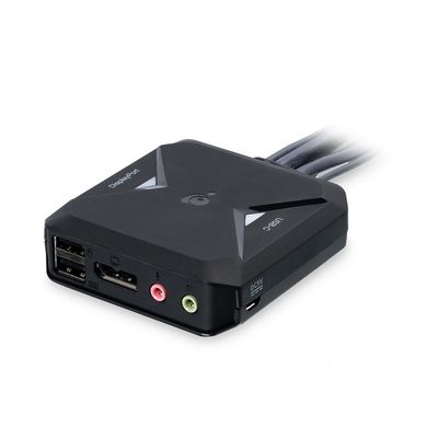 IOGEAR 2-Port 4K Hybrid KVM Share 2 Computers with 1 Keyboard, Mouse, and Monitor, DisplayPort & USB-C with Audio, Built-in Cables, Remote Selector (GCS82DPC)