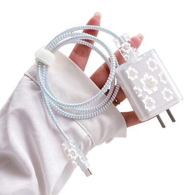 Cute Flowers DIY Protectors Cable Protector for iPhone Charger,Elegant White Camellia Pattern,Data Cable USB Charger Data Line Earphone Wire Saver for iPhone X 13 12 11 Pro Max