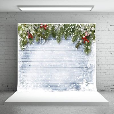 10x6.5ft Christmas Village White Retro Wood Background Christmas Tree Ping an Fruit Snowflake Background