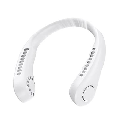 VRBFF Neck Fan, Portable Hangning 360 Airflow Around Neck Fan USB Rechargeable Personal Fan, Wearable Hands Free Fan, Bladeless Mini Cooler Fan for Adult Children Outdoor (White)