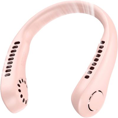 VRBFF Neck Fan, Portable Hangning 360 Airflow Around Neck Fan USB Rechargeable Personal Fan, Wearable Hands Free Fan, Bladeless Mini Cooler Fan for Adult Children Outdoor (Pink)