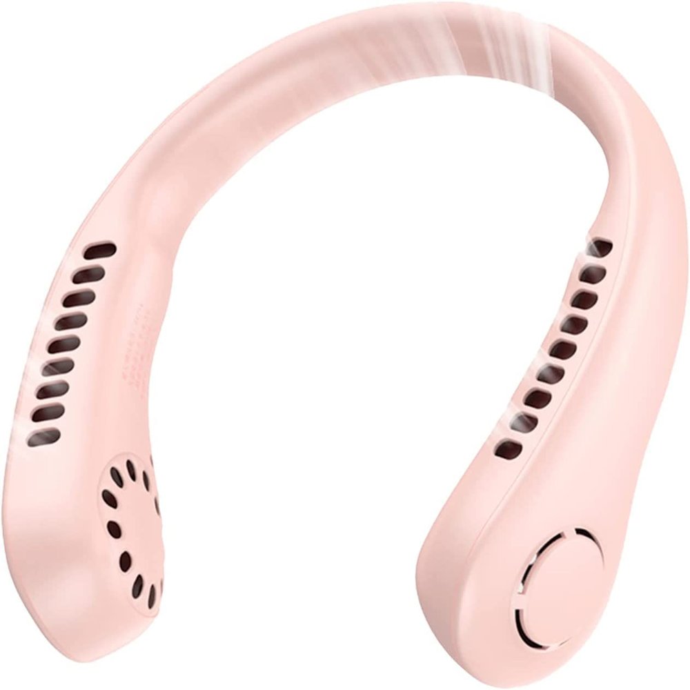 VRBFF Neck Fan, Portable Hangning 360 Airflow Around Neck Fan USB Rechargeable Personal Fan, Wearable Hands Free Fan, Bladeless Mini Cooler Fan for Adult Children Outdoor (Pink)