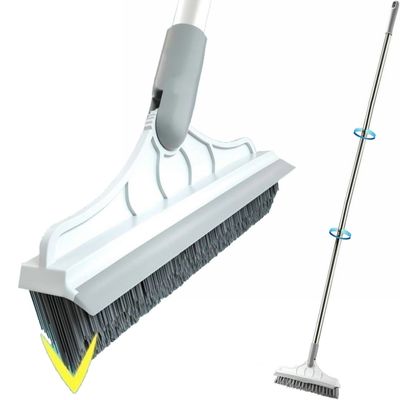2 in 1 Cleaning Scrub Brush Grout Brush Scrapee 3 Poles 47.6'' Floor Scrub Brush with Long Handle V-Shape Stiff Bristle Brush Scrubber with Squeegee 120Rotate Magic Broom Brush for Bathroom Glass