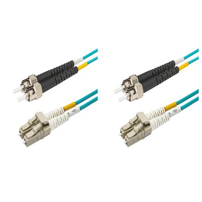 SpeedyFiberTX - 2-Pack 200 Meter Multimode OM3 Duplex ST to LC Fiber Patch Cable, Corning OM3 ClearCurve 50/125 Optical Fiber, Aqua Riser OFNR Cable Jacket