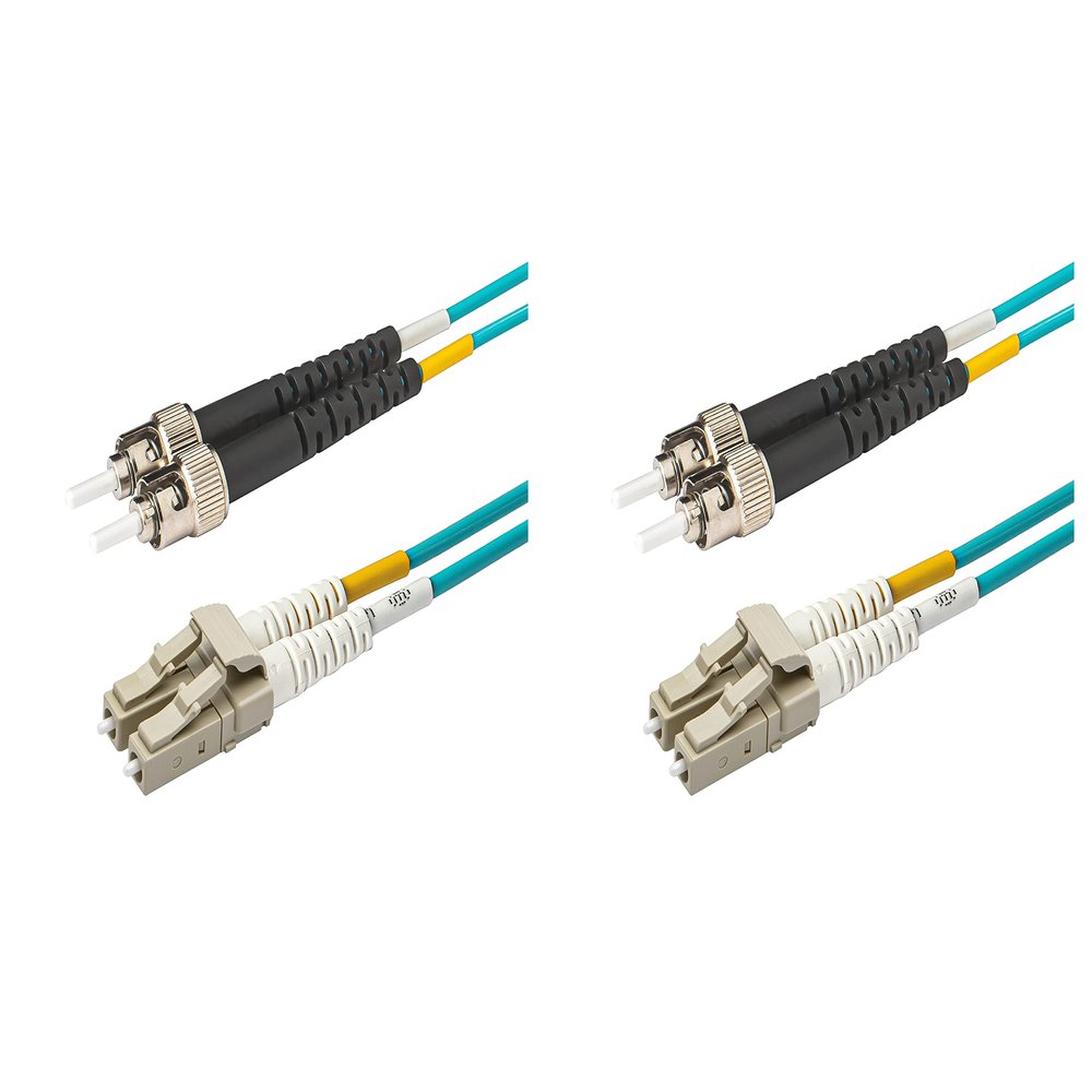 SpeedyFiberTX - 2-Pack 200 Meter Multimode OM3 Duplex ST to LC Fiber Patch Cable, Corning OM3 ClearCurve 50/125 Optical Fiber, Aqua Riser OFNR Cable Jacket