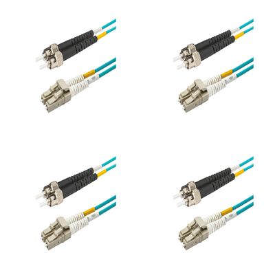 SpeedyFiberTX - 4-Pack 20 Meter Multimode OM3 Duplex ST to LC Fiber Patch Cable, Corning OM3 ClearCurve 50/125 Optical Fiber, Aqua Riser OFNR Cable Jacket