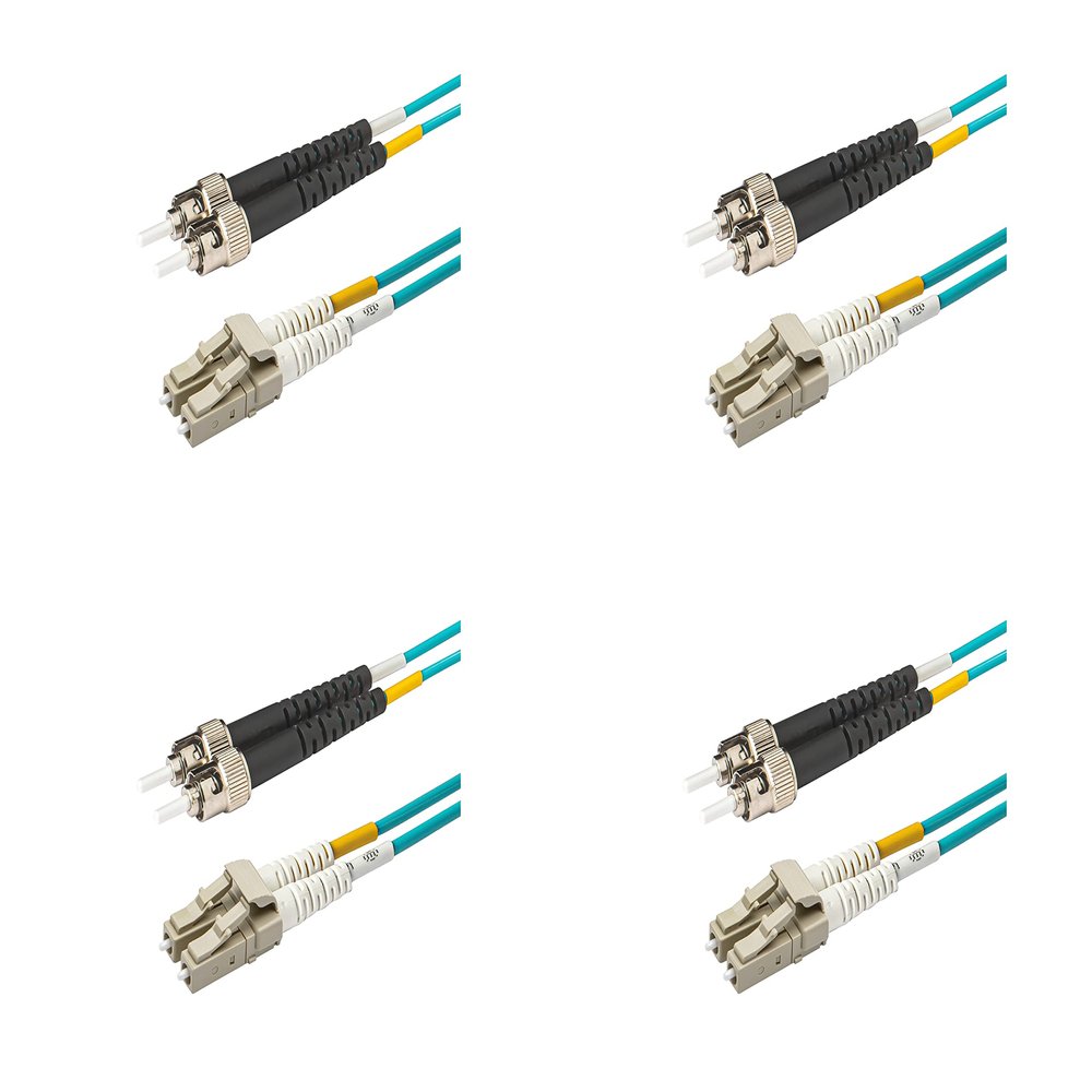 SpeedyFiberTX - 4-Pack 20 Meter Multimode OM3 Duplex ST to LC Fiber Patch Cable, Corning OM3 ClearCurve 50/125 Optical Fiber, Aqua Riser OFNR Cable Jacket