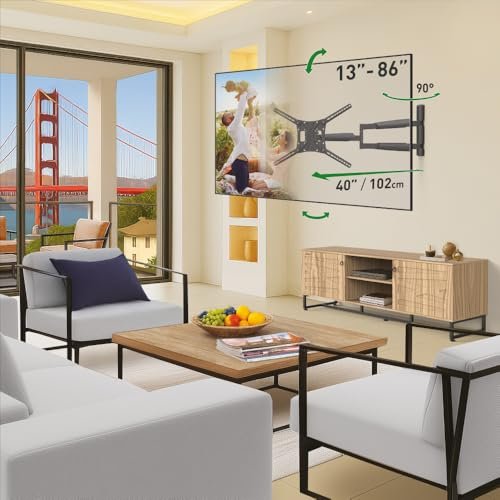 Barkan 40'' Long TV Wall Mount, 13-83 inch Full Motion Articulating - 4 Movement Flat/Curved Screen Bracket, Holds up to 110lbs, Extremely Extendable, Fits LED OLED LCD, Black