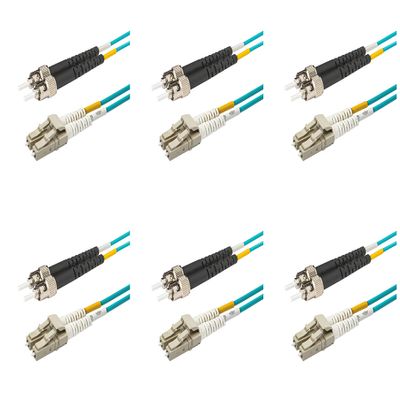 SpeedyFiberTX - 6-Pack 5 Meter Multimode OM3 Duplex ST to LC Fiber Patch Cable, Corning OM3 ClearCurve 50/125 Optical Fiber, Aqua Riser OFNR Cable Jacket