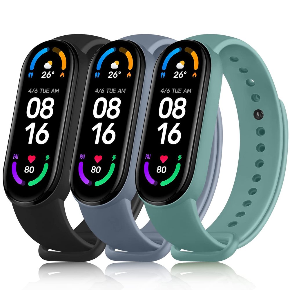 Amzpas Silicone Replacement Bands for Amazfit band 5/Amazfit band 6, 3 Pack Adjustable Wristbands for Xiaomi Mi Band 5/Mi Band 6 for Women Men