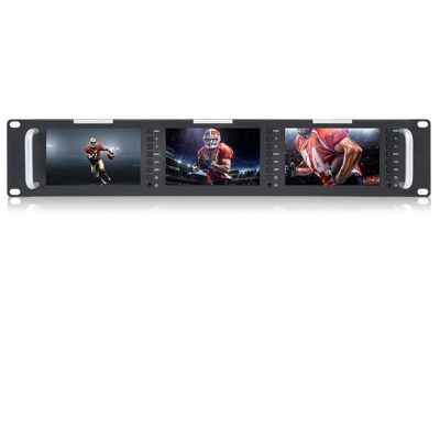 FEELWORLD T51 Triple 5 inch 2 RU Rackmount Monitor 800480 Broadcast LCD Monitor with 3G-SDI HDMI AV Input and Output